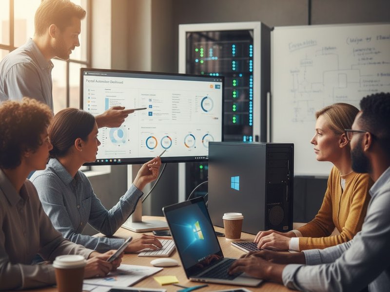 Команда ВинСофт Расчет работает над автоматизацией расчетов зарплаты в офисе, естественная атмосфера.