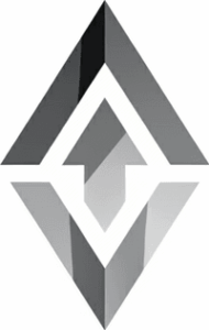 Серый геометрический логотип ВинСофт Расчет, минималистичный символ для автоматизации расчетов зарплаты.