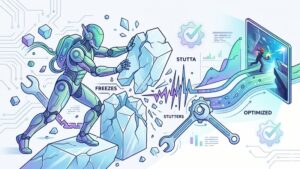 Современная иллюстрация процесса оптимизации компьютерных игр для устранения фризов и зависаний в системе